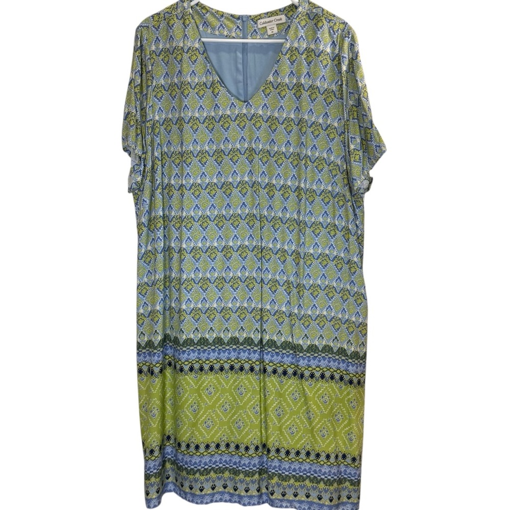 Women’s  Coldwater Creek Colorful Blue and Green Patterned Casual Midi Dress 1X